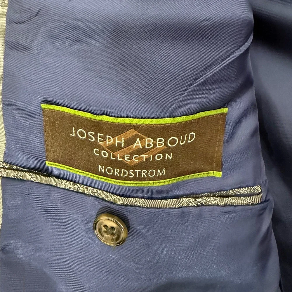 Joseph Abboud Blazer Jacket Mens 42L Grey Wool Linen Silk Windowpane Sports Coat